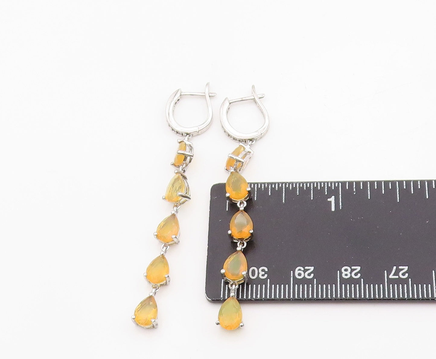 925 Sterling Silver Vintage Earrings Faceted Pear Cut Opal & CZ Dangles  EG13851