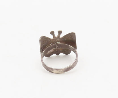 925 Sterling Silver Vintage Ring Crushed Turquoise Inlay Butterfly Sz 5  RG27649