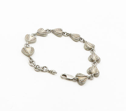 925 Sterling Silver  Vintage Love Heart Motif Chain Bracelet  BT6458