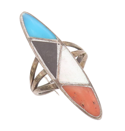 925 Sterling Silver Vintage Ring ZUNI NAVAJO Inlay Multi Stone Sz 6.5  RG27955