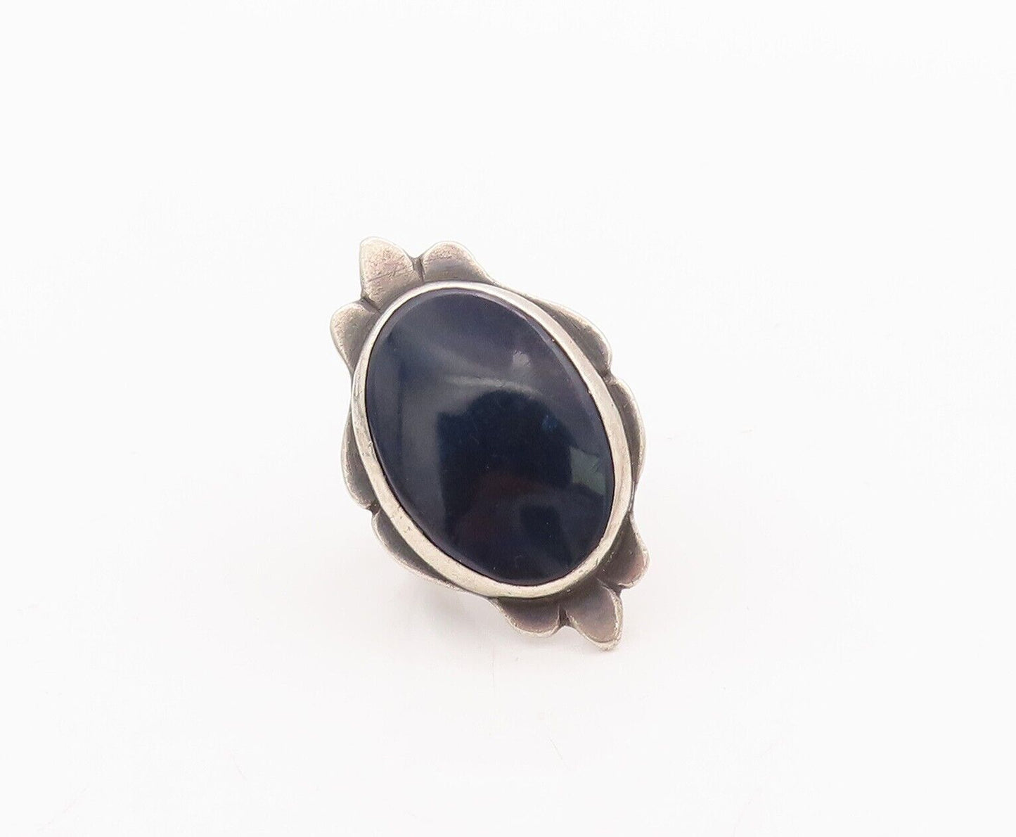 925 Sterling Silver Vintage Ring NAVAJO Large Oval Dark Blue Onyx  Sz 5  RG28487