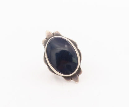 925 Sterling Silver Vintage Ring NAVAJO Large Oval Dark Blue Onyx  Sz 5  RG28487