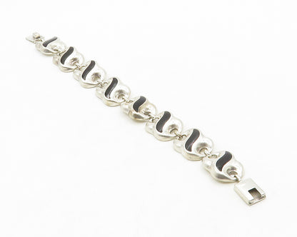 MEXICO 925 Sterling Silver Vintage Black Onyx Shiny Chain Bracelet BT5130