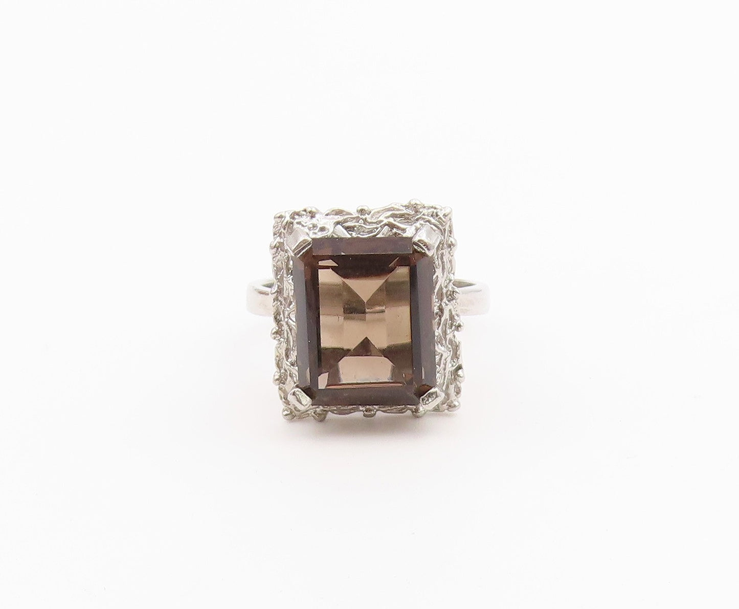 925 Sterling Silver Vintage Ring Emerald Cut Smoky Quartz Band  Sz 6.5  RG36480