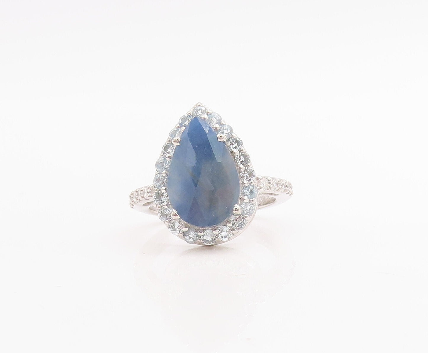 925 Sterling Silver Vintage Ring Drop Cut Blue Halo White Topaz  Sz 7  RG30664