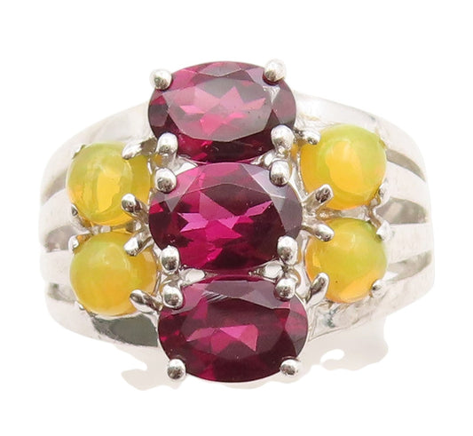 925 Sterling Silver Vintage Ring Amethyst & Opal Cluster Band  Sz 6.5  RG33691
