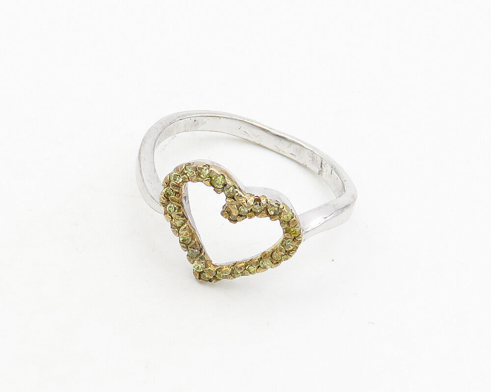 925 Sterling Silver  Vintage Citrine Open Love Heart Band Ring Sz 7  RG19871