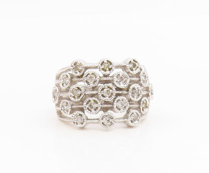 925 Sterling Silver Vintage Ring Round CZ Multi Row Openwork Band  Sz 7  RG35024
