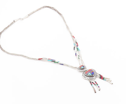 925 Sterling Silver Vintage Necklace NAVAJO Gemstone Tassel Heart  NE4552