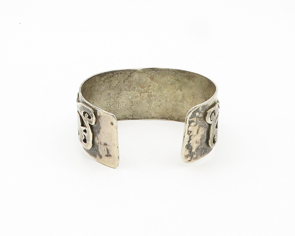 925 Sterling Silver  Vintage Brutalist Pattern Oxidized Cuff Bracelet  BT7624