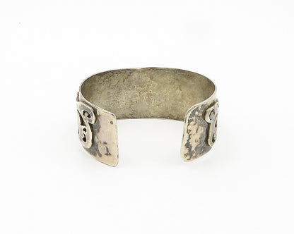 925 Sterling Silver  Vintage Brutalist Pattern Oxidized Cuff Bracelet  BT7624