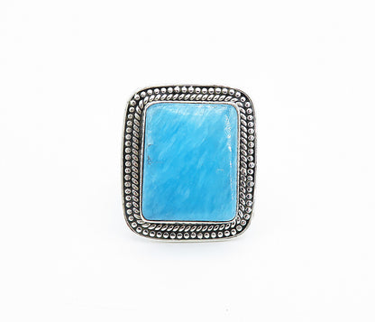 925 Sterling Silver  Blue Turquoise Shiny Square Cocktail Ring Sz 9  RG7748
