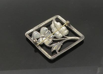 925 Sterling Silver  Vintage Dark Tone Flower Motif Square Brooch Pin  BP8293