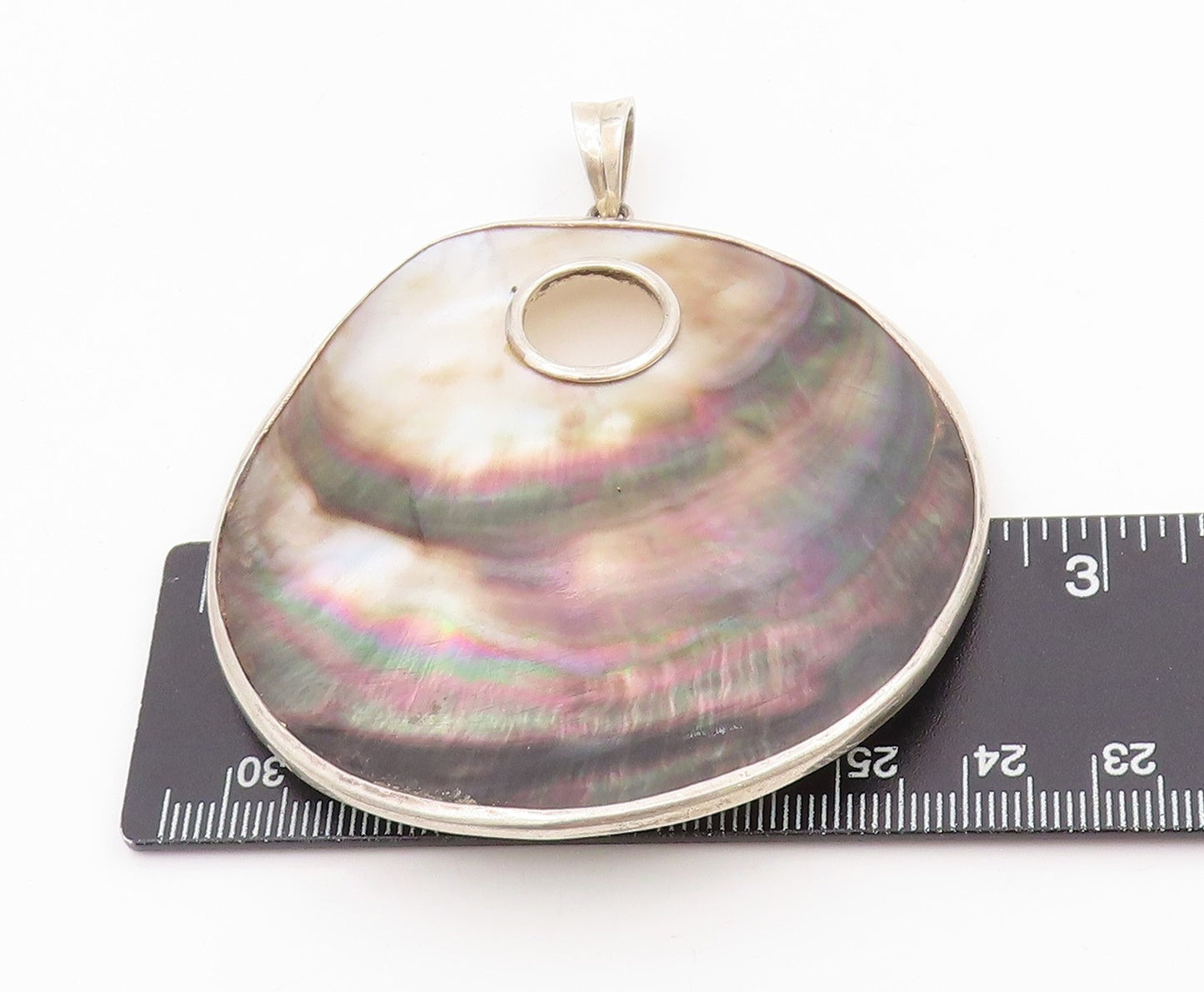 925 Sterling Silver Vintage Pendant Large Modernist Abalone Shell Locket PT25544