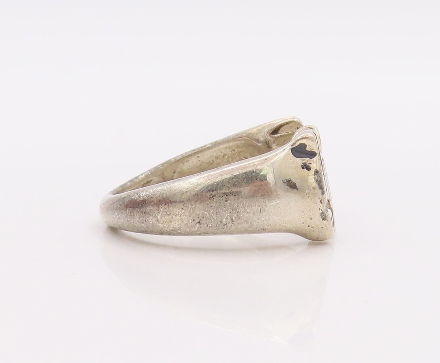 925 Sterling Silver Vintage Ring Solid Split Band Fish Carved  Sz 8  RG28955