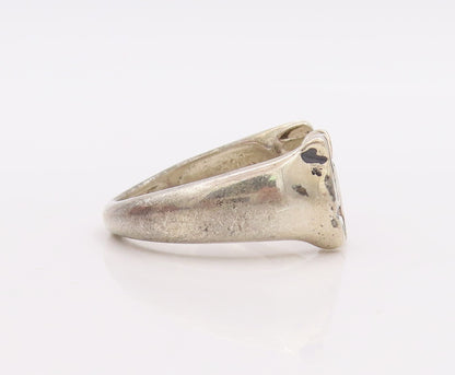 925 Sterling Silver Vintage Ring Solid Split Band Fish Carved  Sz 8  RG28955