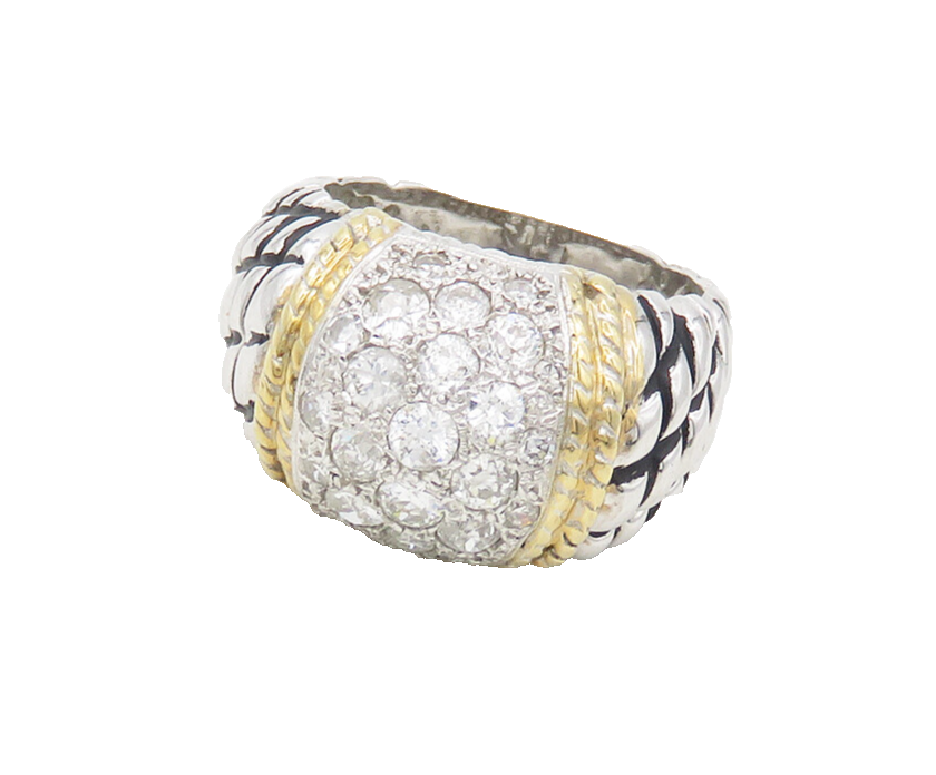 925 Sterling Silver  Cubic Zirconia Two Tone Dome Band Ring Sz 7.5  RG17132