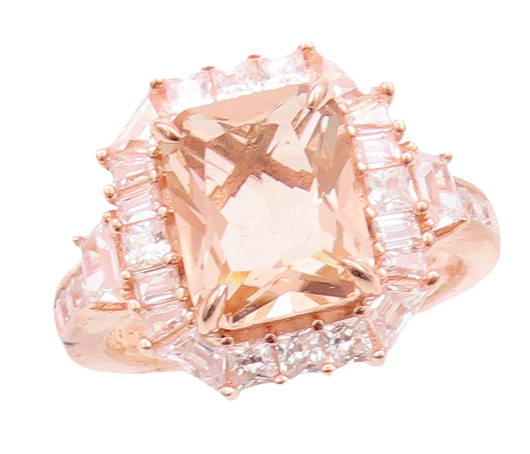 925 Sterling Silver Vintage Ring Rose Gold Plated Morganite & CZ  Sz 7  RG29829