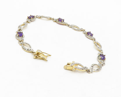 ROSS SIMON 925 Silver Shiny Genuine Diamond & Amethyst Chain Bracelet BT5144
