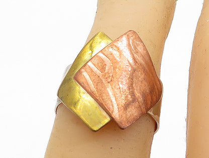 925 Sterling Silver  Vintage Shiny Three Tone Design Band Ring Sz 6  RG7132