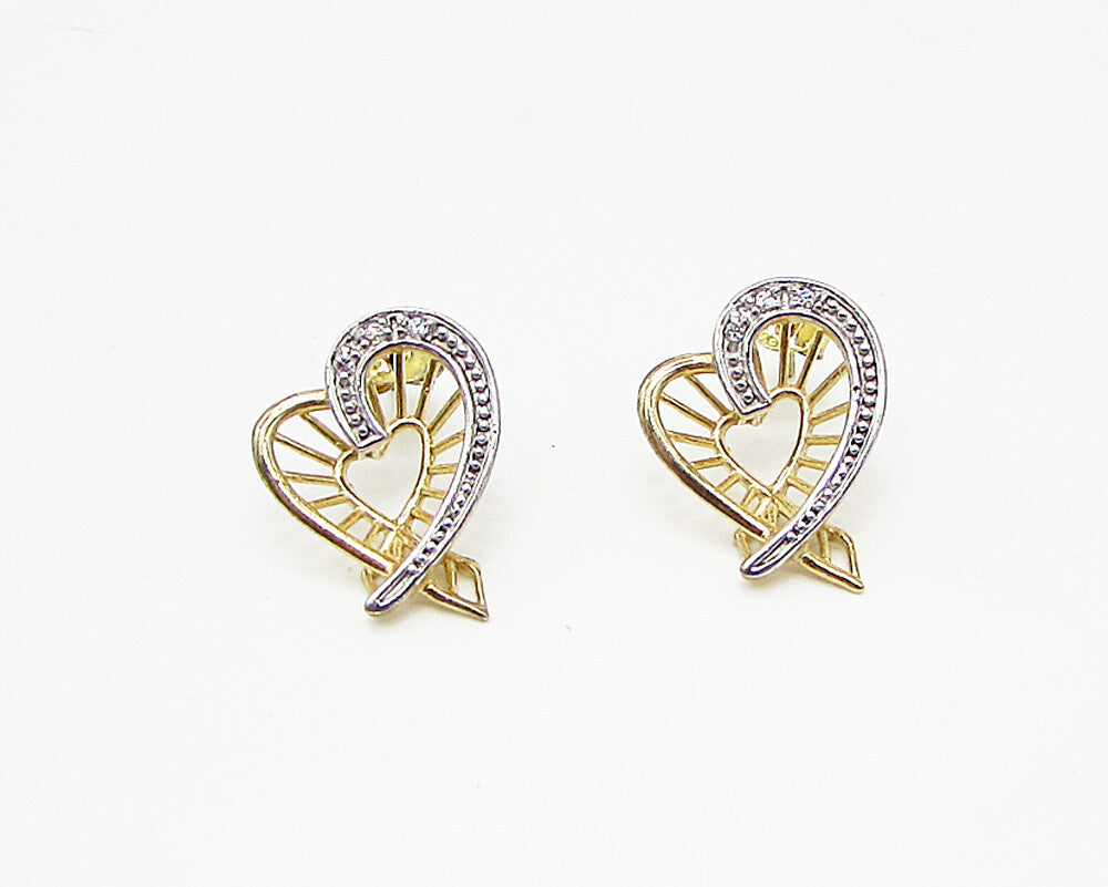 Gold Over 925 Silver  Cubic Zirconia Love Heart Pendant & Earrings Set  TR1005