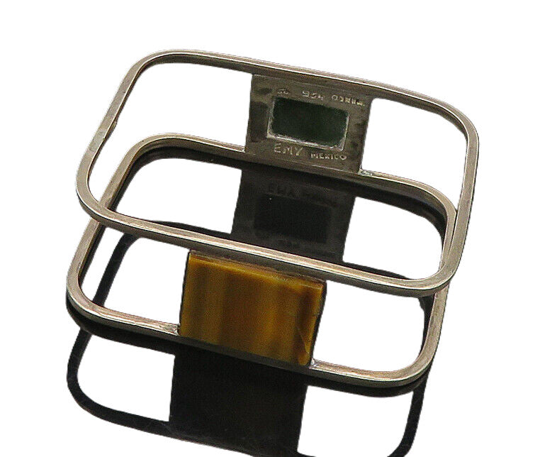 EMY MEXICO 925 Silver  Vintage Black Onyx & Tiger Eye Bangle Bracelet  BT7062