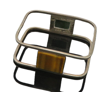 EMY MEXICO 925 Silver  Vintage Black Onyx & Tiger Eye Bangle Bracelet  BT7062