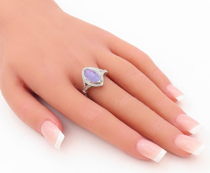 925 Sterling Silver Vintage Ring Diamonds & Marquise Cut Tanzanite  Sz 8 RG30283