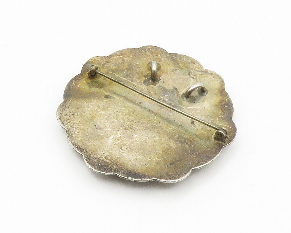 925 Sterling Silver  Vintage Spotted Jasper Floral Oxidized Brooch Pin  BP5323