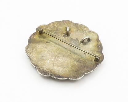 925 Sterling Silver  Vintage Spotted Jasper Floral Oxidized Brooch Pin  BP5323