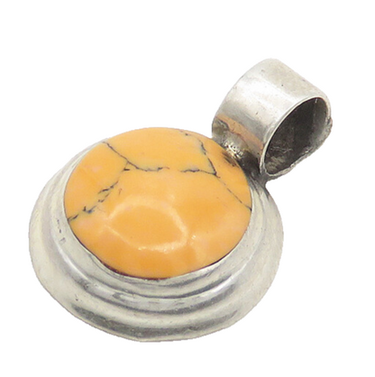 925 Sterling Silver  Vintage Petite Round Orange Jasper Shiny Pendant  PT15435