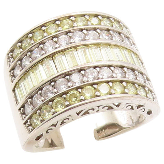925 Sterling Silver Vintage Ring Topaz Multirow Statement Band  Sz 10  RG36495