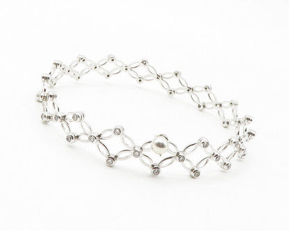 925 Sterling Silver  Shiny CZ Ring Expanding To Bangle Swirl Bracelet  BT5511