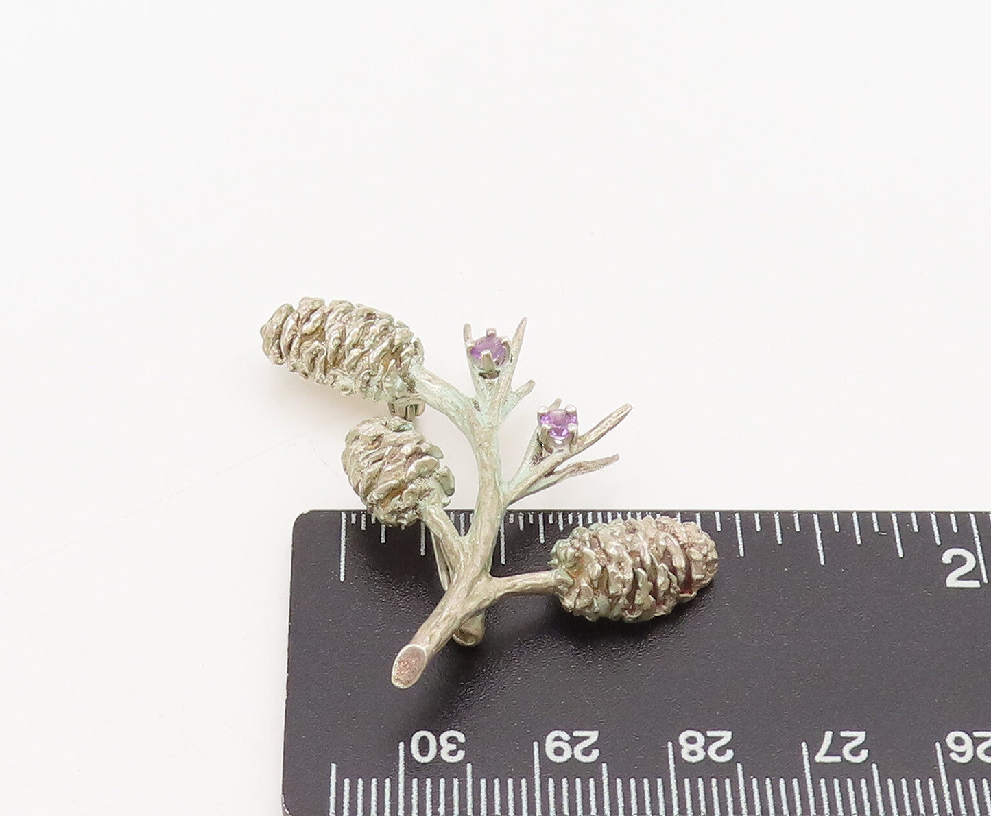 NYBG 925 Sterling Silver Vintage Purple Topaz Pine Cone Brooch Pin  BP10465