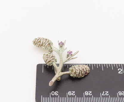 NYBG 925 Sterling Silver Vintage Purple Topaz Pine Cone Brooch Pin  BP10465