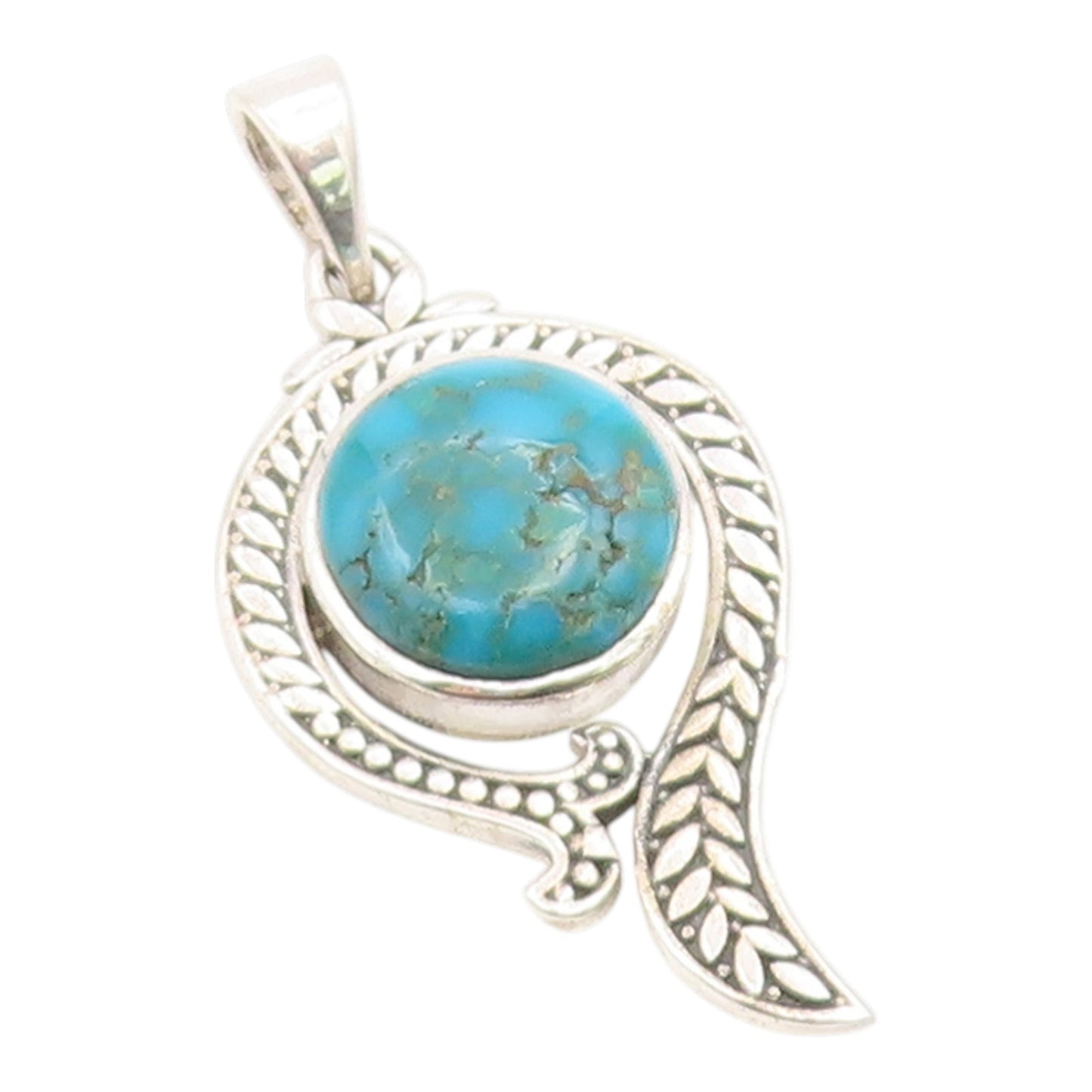 925 Sterling Silver Vintage Pendant Cabochon Turquoise Modernist Swirl  PT26193