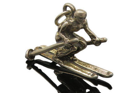 925 Sterling Silver  Vintage Petite Dark Tone Skiing Person Pendant  PT8809