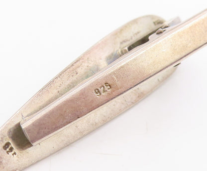 925 Sterling Silver Vintage Tie Clip Onyx Classic Grooved Pointed Design  TR4187