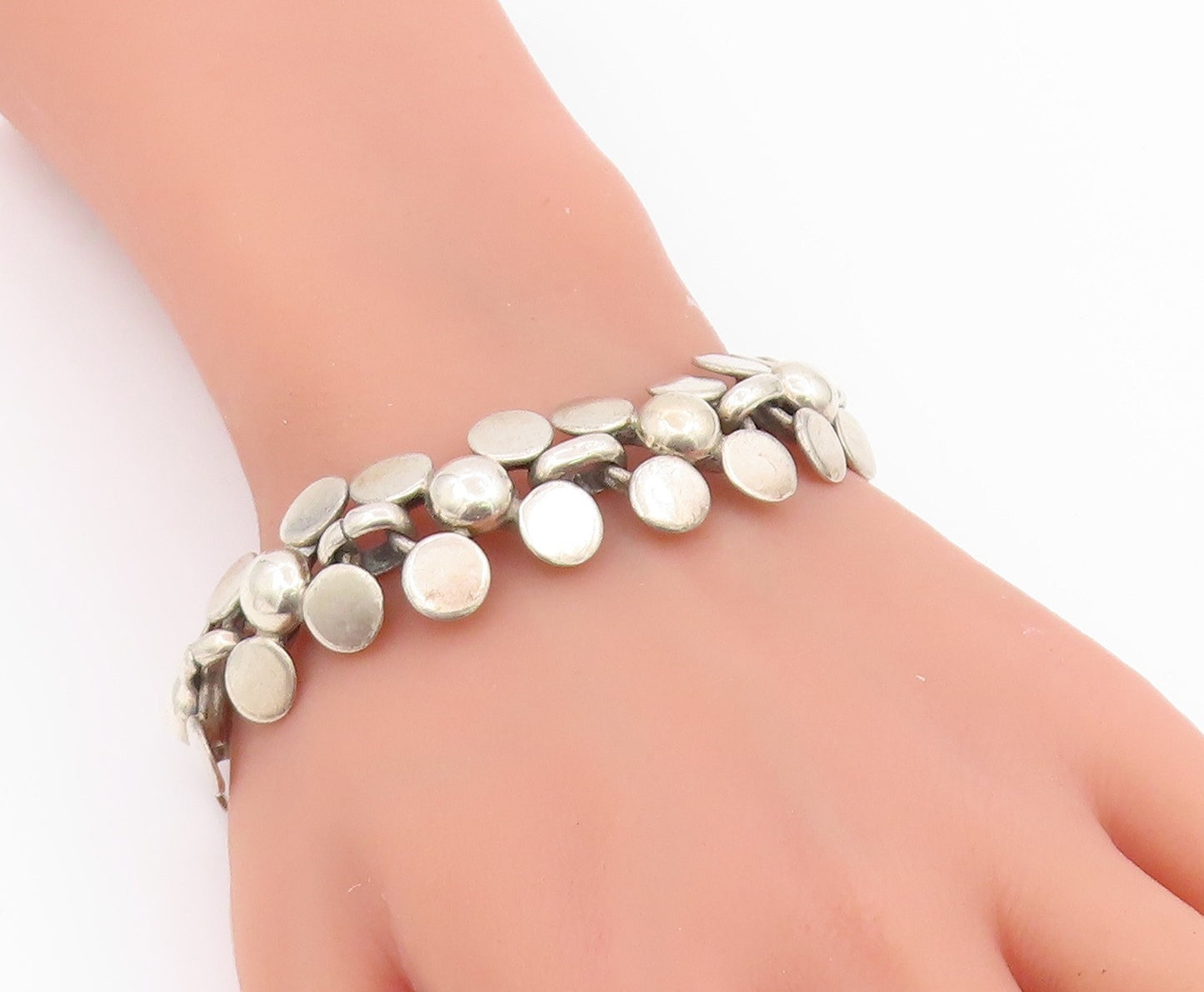 925 Sterling Silver Vintage Bracelet MEXICO Modernist Geometric Link  BT12202