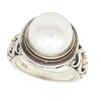 EFFY 925 Silver & 18K GOLD  Pearl Dome Love Heart Cocktail Ring Sz 8  RG17402