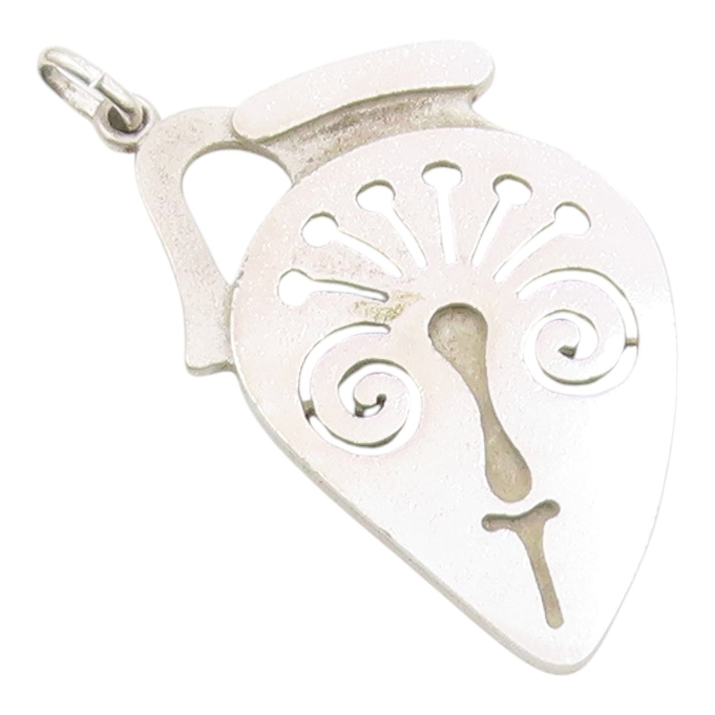 925 Sterling Silver  Vintage Modernist Swirl Cutout Face Drop Pendant  PT7052