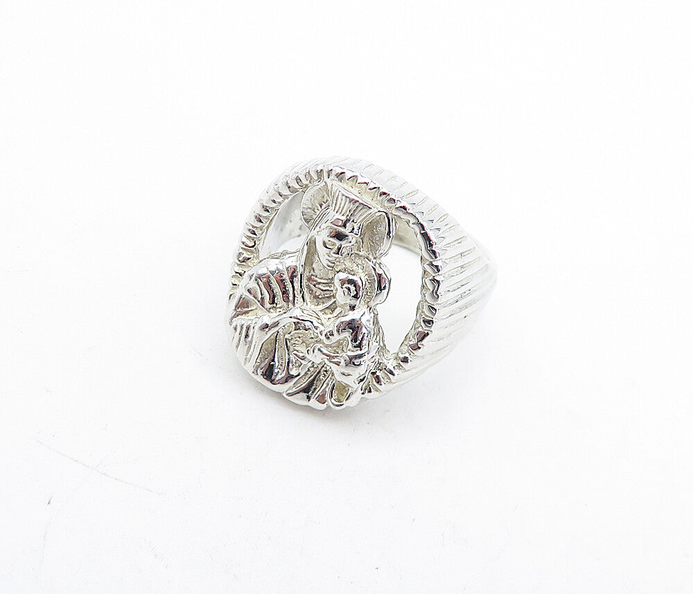 925 Sterling Silver Vintage Sculpted Religious Figure Band Ring Sz 5 RG5585