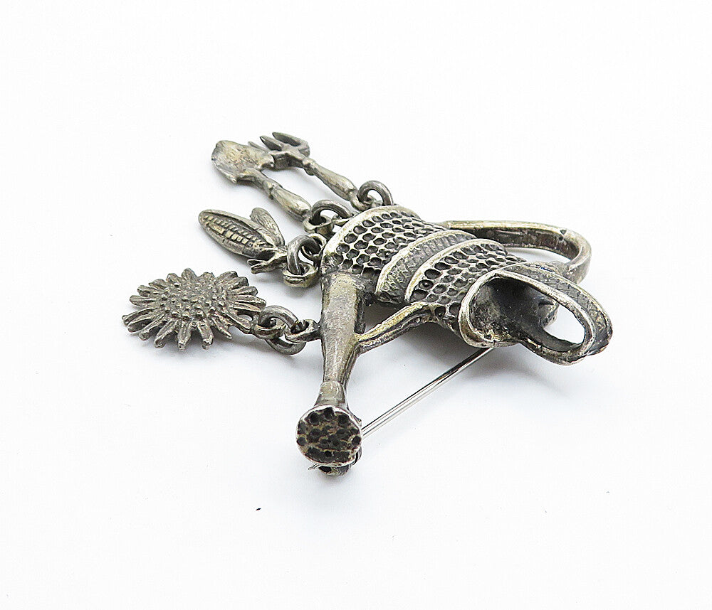 MEXICO 925 Sterling Silver  Vintage Charmed Watering Can Brooch Pin  BP2797