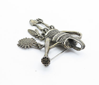 MEXICO 925 Sterling Silver  Vintage Charmed Watering Can Brooch Pin  BP2797