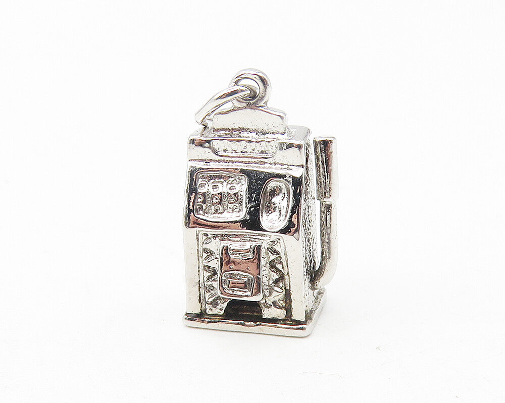 925 Sterling Silver  Vintage Petite Shiny Slot Machine Drop Pendant  PT9331