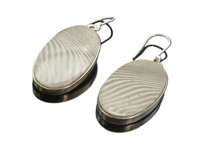 925 Sterling Silver  Vintage Striped Grey Agate Shiny Drop Earrings  EG3158