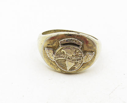 925 Sterling Silver  Vintage 20th Century Globe Large Band Ring Sz 13  RG9329