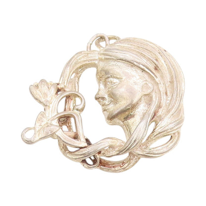 925 Sterling Silver Vintage Pendant Modernist Carved Female Figure PT24483
