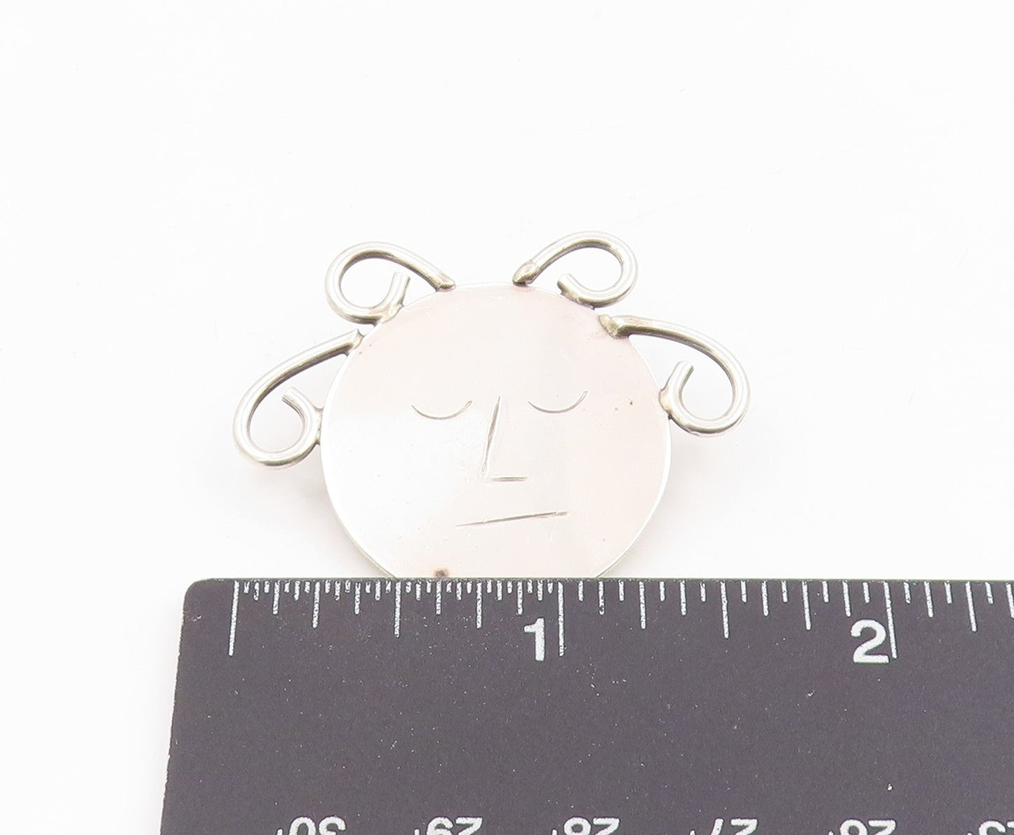 925 Sterling Silver Vintage Brooch Modernist Celestial Sleeping Moon Pin BP12039