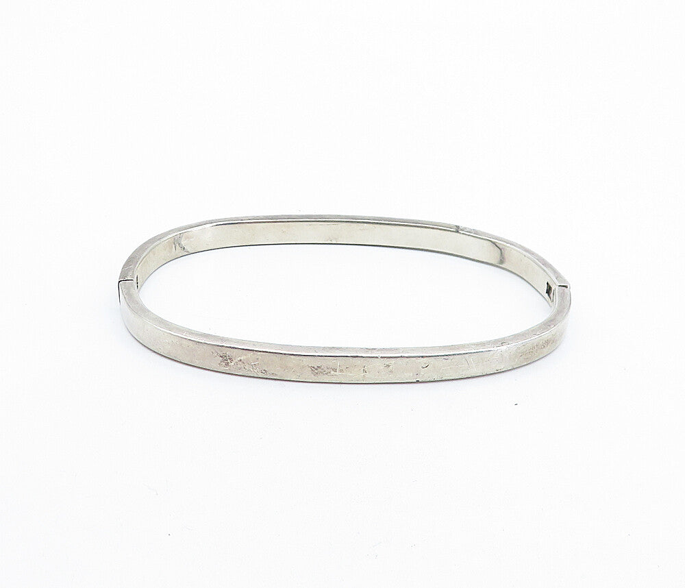 MEXICO 925 Sterling Silver Vintage Inlaid Black Onyx Oval Bangle Bracelet BT2021